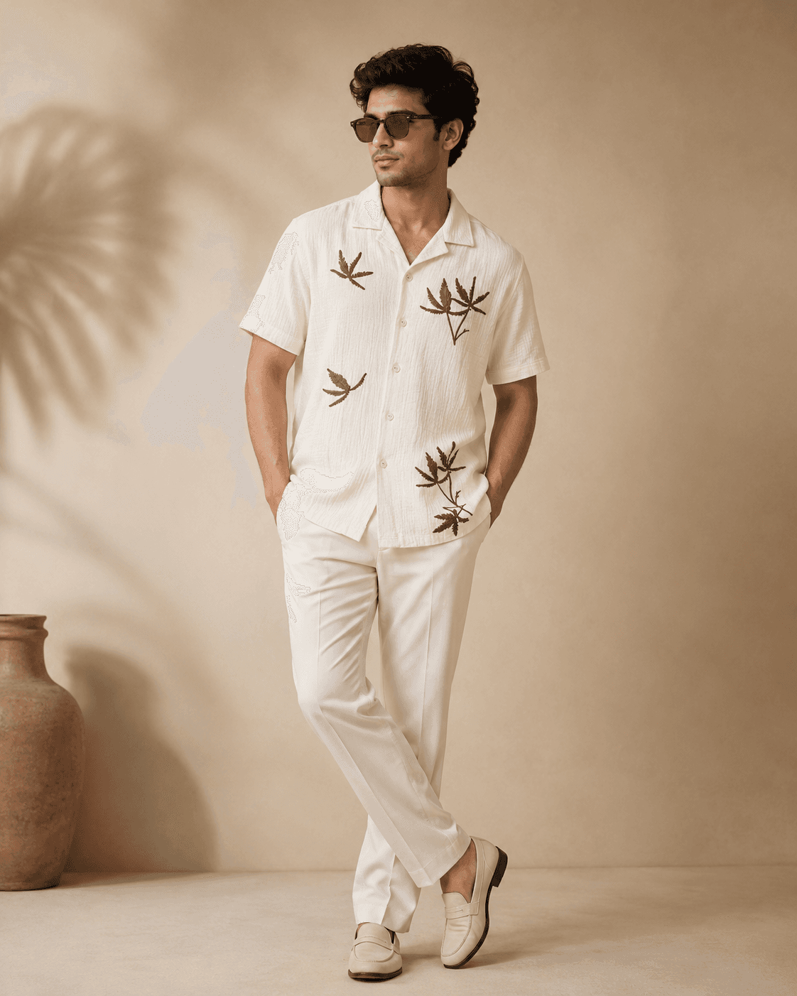 Blue Floral Resort Print Shirt Model