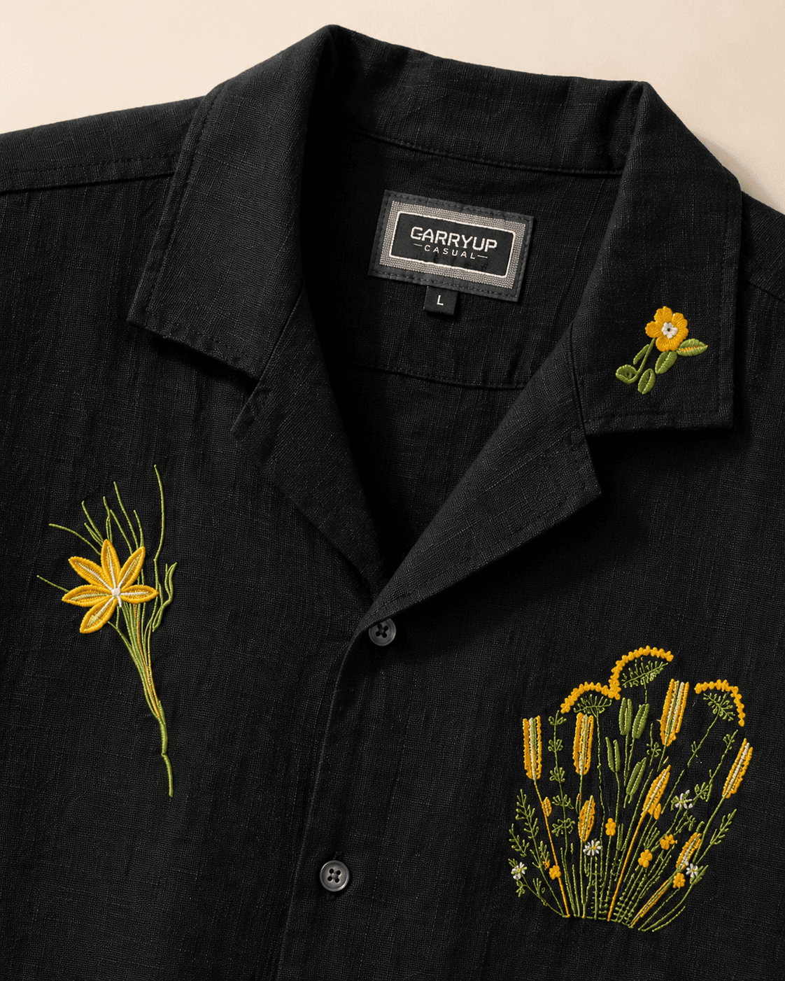 Cream Botanical Embroidered Shirt Detail