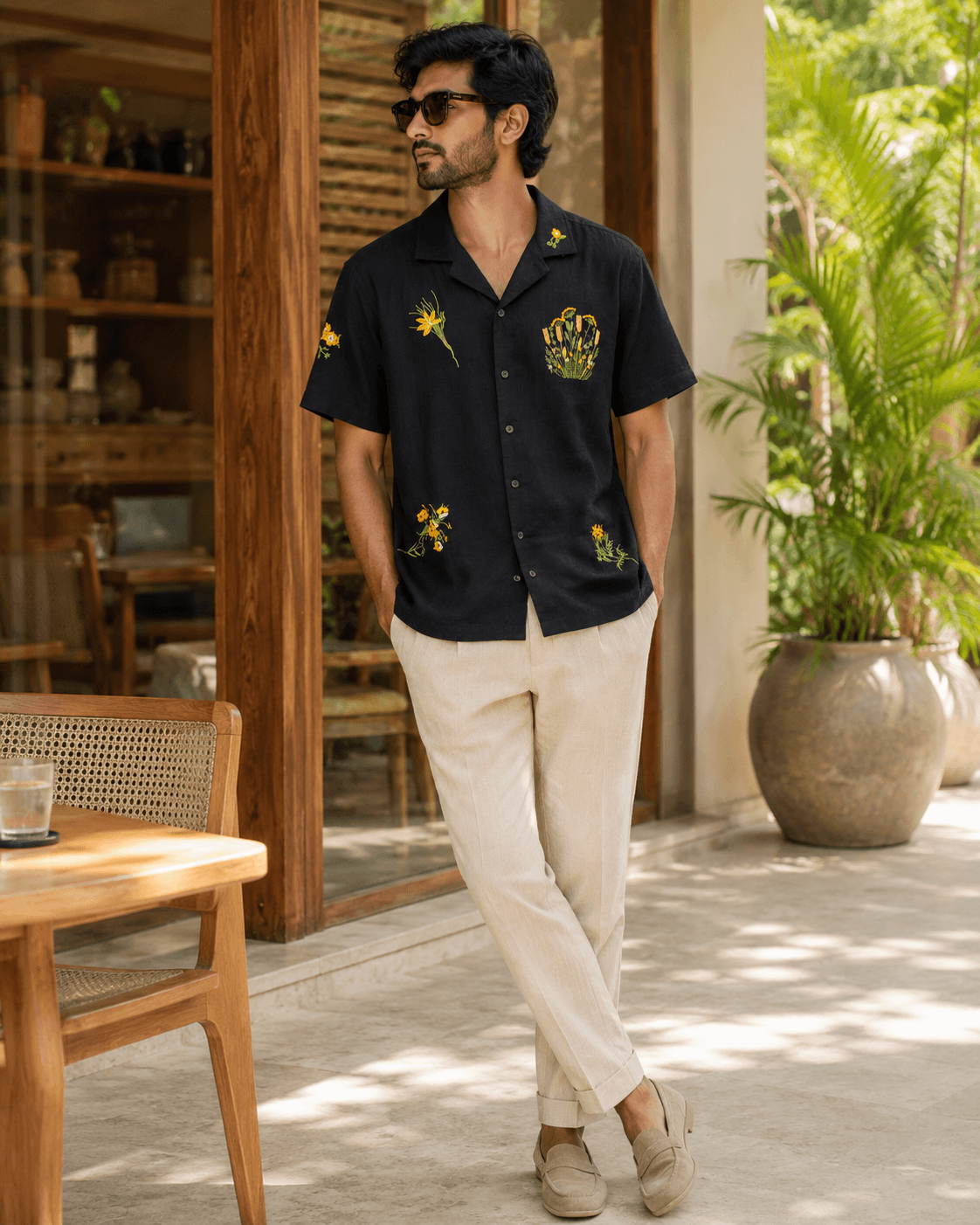 Cream Botanical Embroidered Shirt Lifestyle