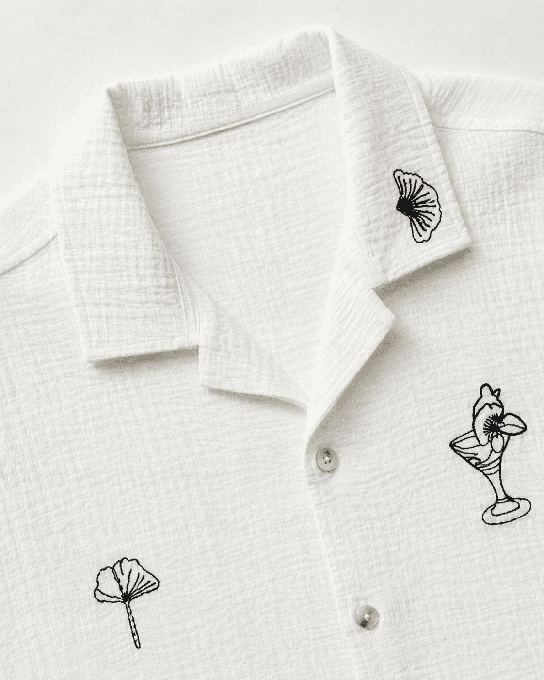 Grey Blue Striped Camp Collar Shirt Detail
