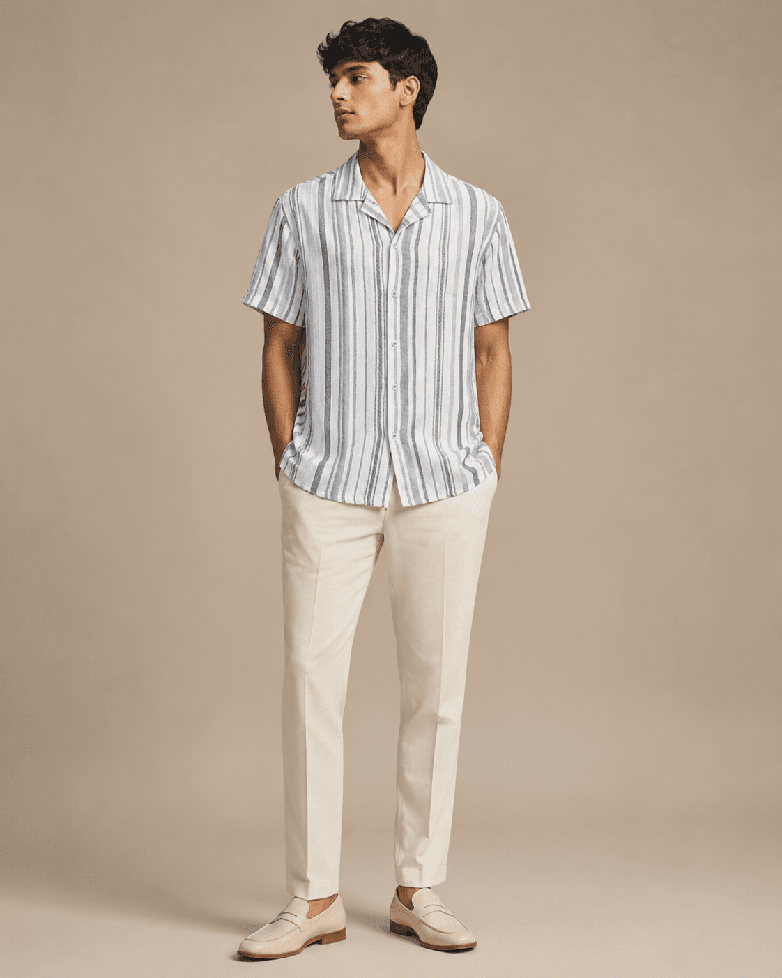 Navy Palm Scene Print Shirt Model
