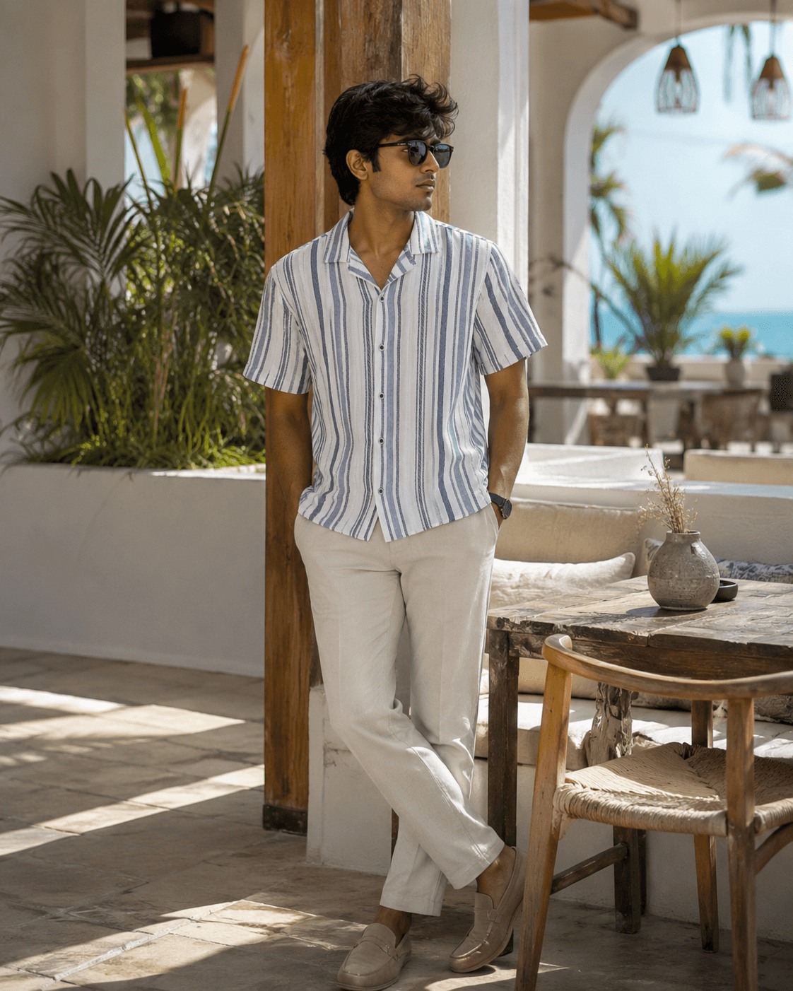 Navy Palm Scene Print Shirt Lifestyle