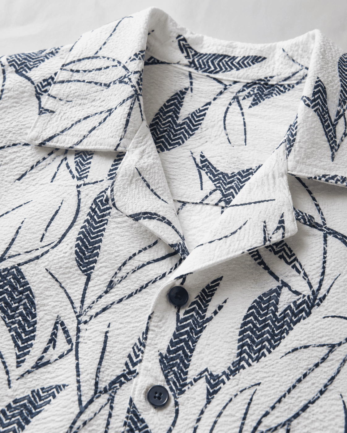 White Navy Botanical Sketch Shirt Detail